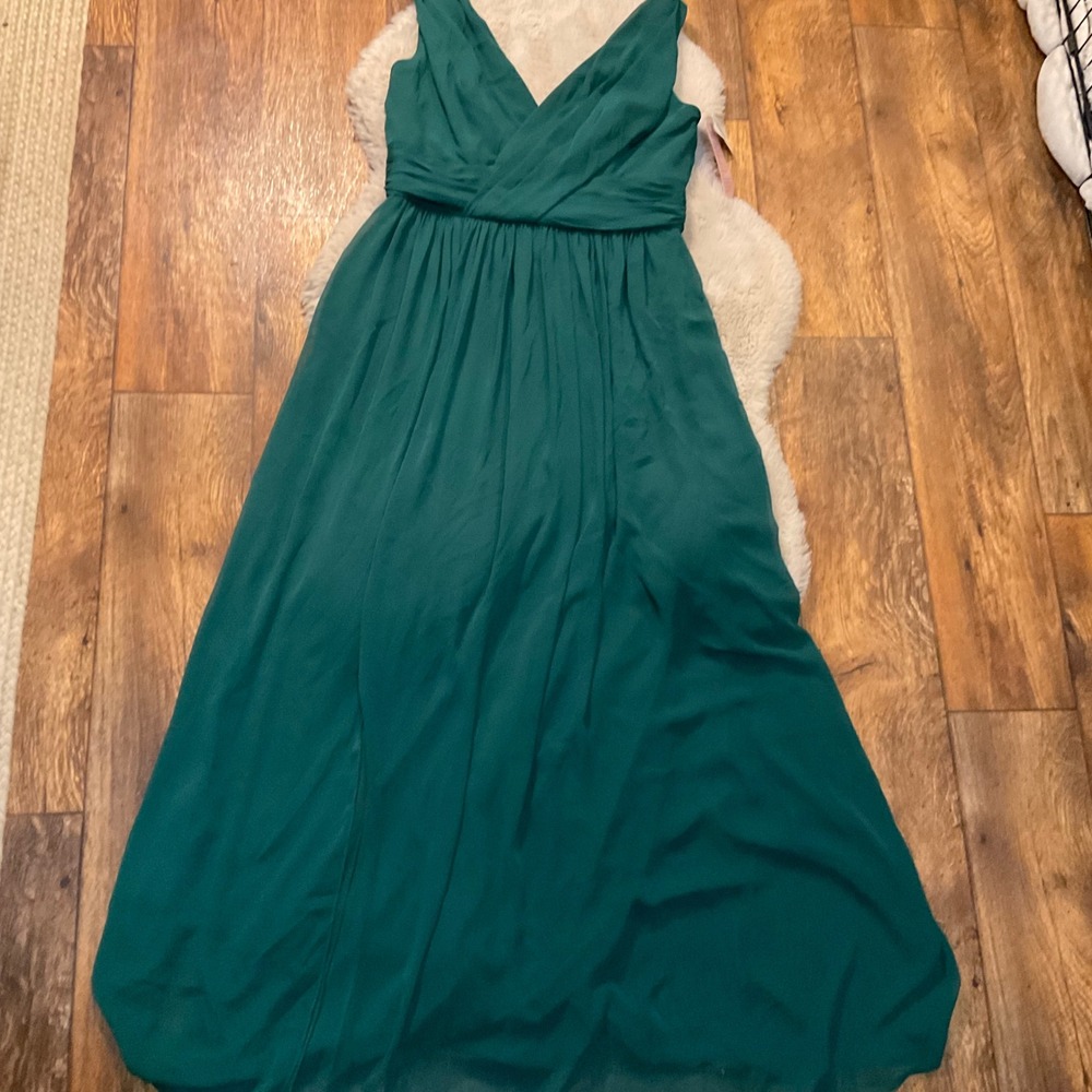 Dessy Collection Size 14 Wrap V Neck Slit Maxi Vivian Diamond Hunter Green‎
